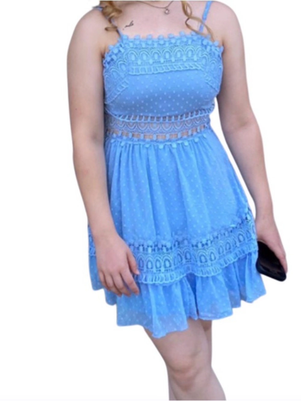 Rue21 Blue Lace-Trim Spaghetti Strap Dress Juniors XL Textured Lined Crochet